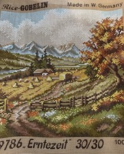 Vintage Rico Gobelin Germany Hand Painted Needlepoint Canvas Erntezeit Cottage
