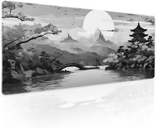 Black Gray Japanese Sakura Gaming Mouse Pad XXL Grey White Cherry Blossom Tower