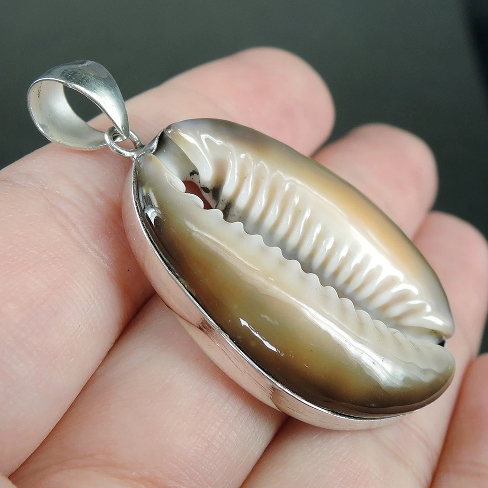 Gioielli con ciondolo in argento sterling 925 marrone naturale conchiglia di ... - Immagine 3 di 4