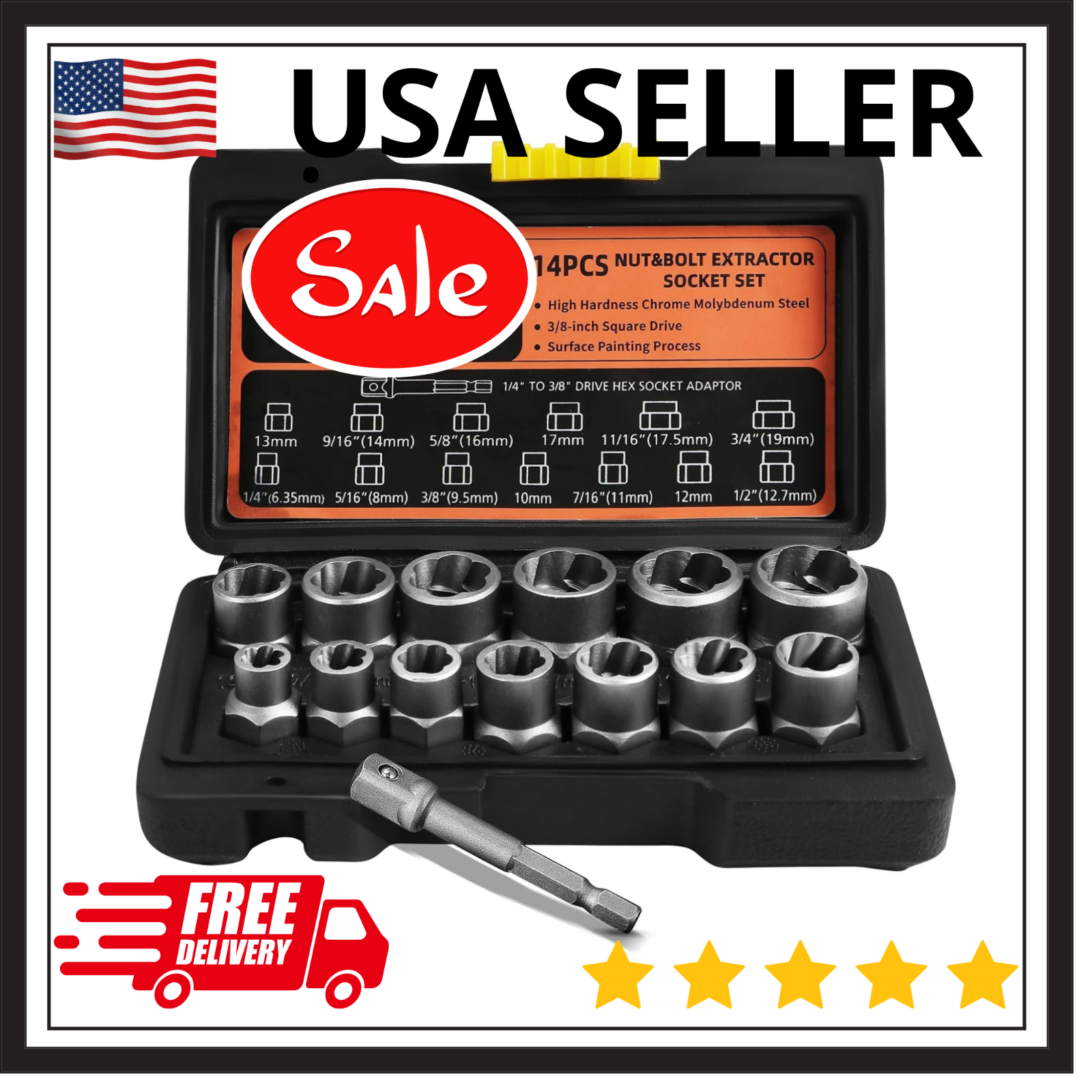 Bolt Extractor Set 14-Piece Stripped Bolt Extractor Socket Set with Storage Case