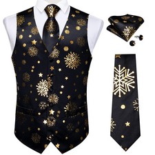 DiBanGu Mens Christmas Black suit Vest and Tie Set Bronzing Craft Snowflake H...