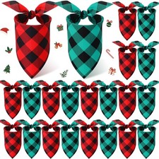 20 Pcs Christmas Dog Bandanas Bulk Buffalo Plaid Bandanas for Dogs Xmas Kerchief