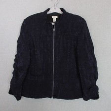 Chicos Jacket Womens 2 US 12 Navy Textured Zip Front Lightweight Blazer Dressy