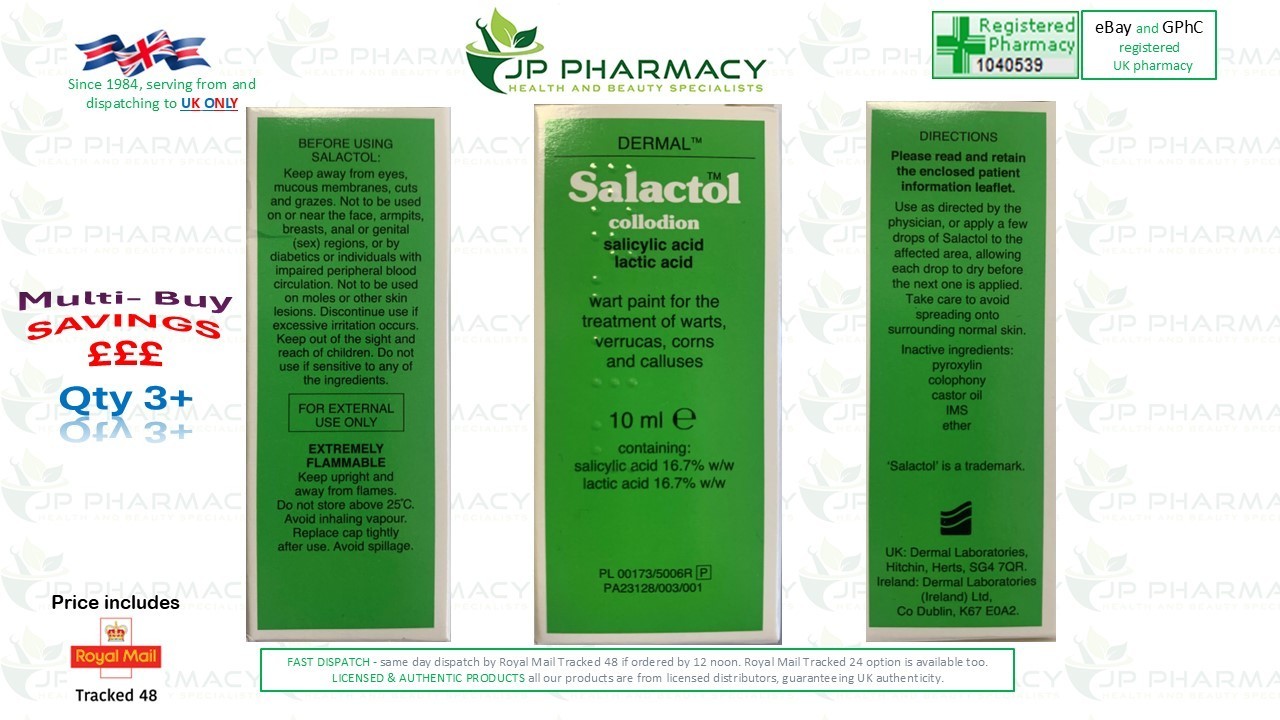 SALACTOL wart paint treatment of warts, verrucas, corns and calluses. 10ml.