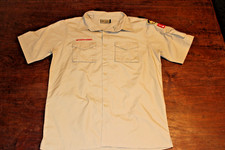 Boy Scouts of America BSA Men's Shirt Tan Medium Glued Patches Short Sleeve
