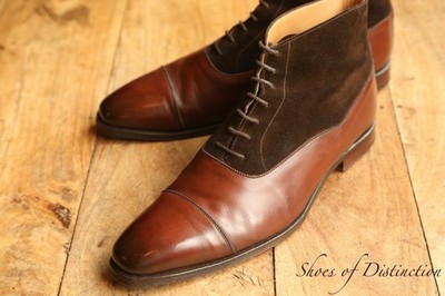 Crockett & Jones Charlton braune Leder Wildleder Derby Stiefel Schuhe UK 8 E US 9