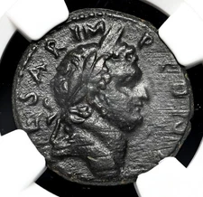 ANTIOCH. Titus. AD 79-81. AE22, Great portrait, Large SC, NGC XF