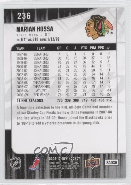 2009-10 Upper Deck MVP Marian Hossa #236 HOF - Image 2 of 2