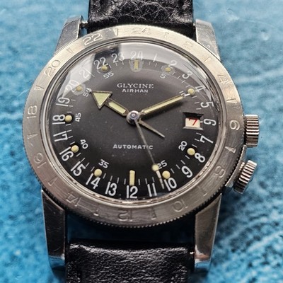 Vintage Glycine Airman GMT 60er Jahre Fliegeruhr, Box, Garantie, 23J Auto, serviced