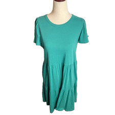 J.Crew Flutter Sleeve Knit Tiered Mini Dress Green Size XS CA442