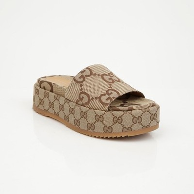Gucci GG Supreme Angelina Plateau Damen Sandalen Blau 157120021