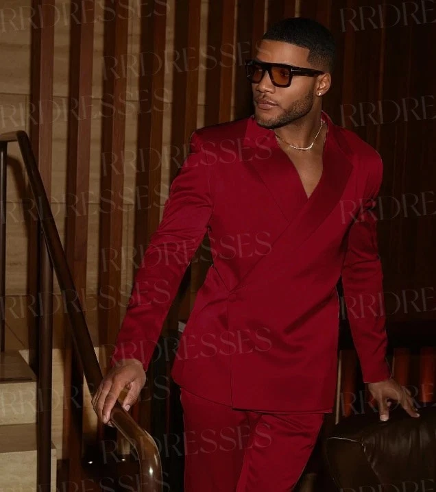 Traje de fiesta para hombre de seda satinado graduación noche 2 piezas color personalizado informal chaqueta blazer Foto 2 de 4