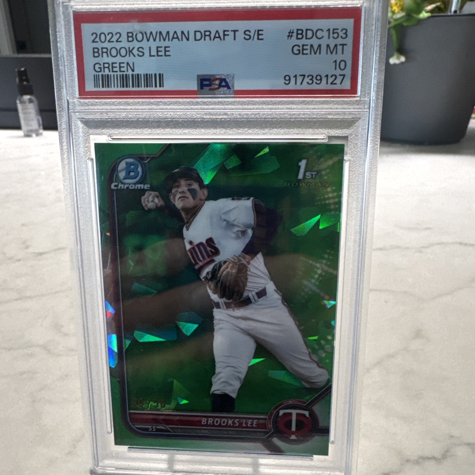 2022 Bowman Chrome Draft Sapphire  Brooks Lee Green Ref Book End 50/50 PSA 10