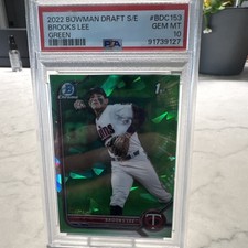 2022 Bowman Chrome Draft Sapphire  Brooks Lee Green Ref Book End 50/50 PSA 10