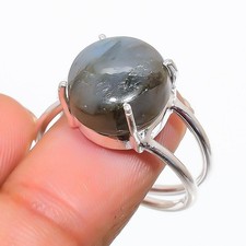 Natural Labradorite Gemstone 925 Sterling Silver Jewelry Ring Size 9 US 