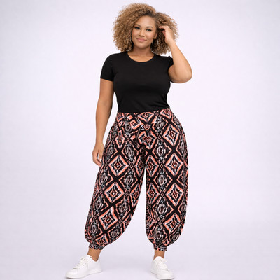 ROCKTHOSECURVES DAMEN ORANGE SCHWARZ KACHEL ÜBERGRÖSSE HAREMSHOSE HOHER BUND HOSE