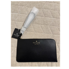 kate spade new york Black Zip Wristlet Wallet w/ Wrist Strap Logo, Card Slots