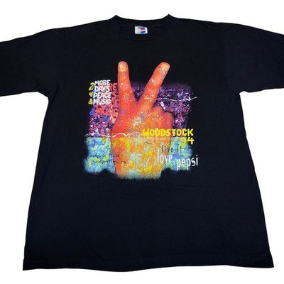 Vintage 1994 Woodstock Live It Love Pepsi T Shirt Black XL Festival -READ-