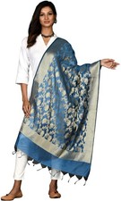 Cotton Silk Zari Work Banarasi Dupatta for Women Stole Scarf Wrap Chunni Sky ...