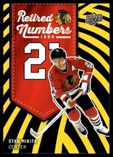2025-26 UD CENTENNIAL BLACKHAWKS RETIRED NUMBERS YELLOW STAN MIKITA #106