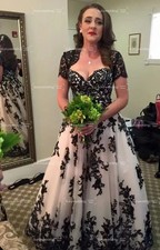 Gothic Wedding Dresses Black White WithShort Sleeves Lace Jacket Lace-Up Vintage