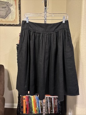 Grace Elements Y2K Sz 6 100% Linen A Line Midi  Women's Black Pleated Fit/flare