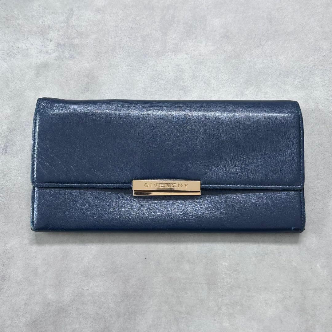 Givenchy Women Accessory Logo Plate Flap Long Wallet Navy Limited Edition VHTF D
