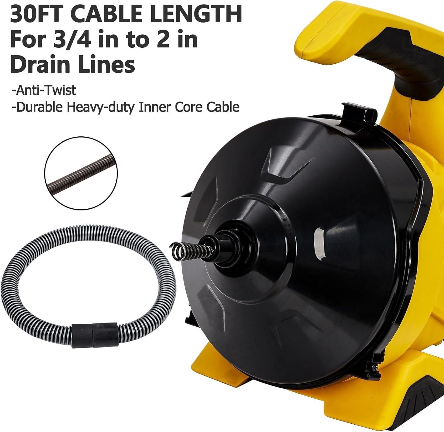 30Ft Drain Snake Drain Cleaner Machine Auto-feed Drain Auger for 3/4''-2'' Pipes