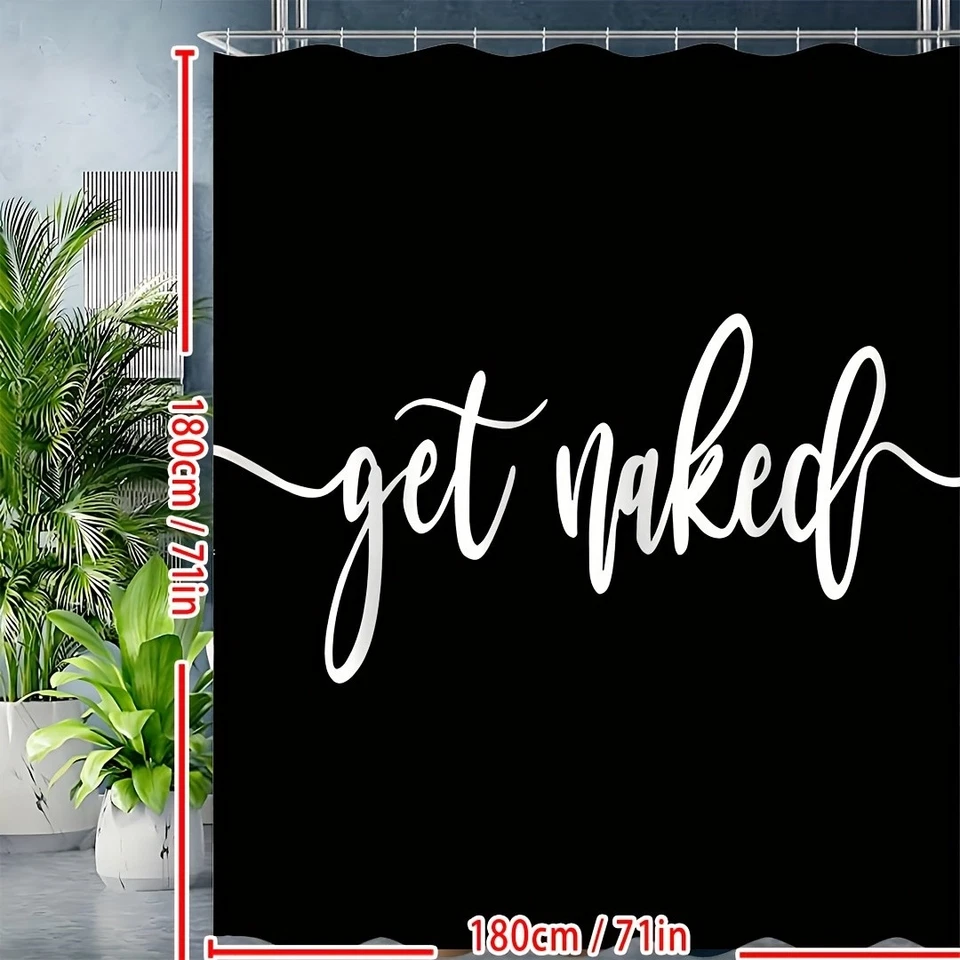 Cortina de ducha negra de moda moderna de 1 pieza con 12 ganchos - resistente al agua Foto 4 de 4