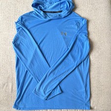 Under Armour Threadborne HeatGear Men's M Blue Loose Hooded Pullover LS Logo