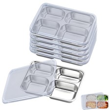6Pcs Stainless Steel Snack Containers with Lids 4 Compartment Bento Stainless...