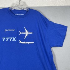 Boeing 777X Shirt Mens XL Blue Airplane Graphic Tee T-Shirt Aviation Tagless