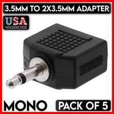 3.5mm Male to Two 3.5mm Female Mono Adapter Connector 1/8'' AUX Splitter 5 PCS