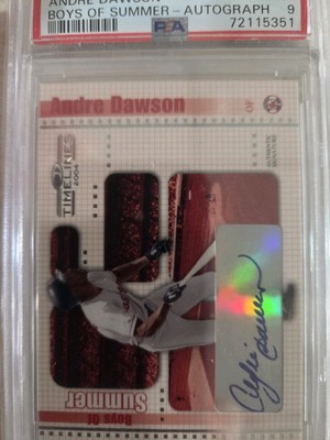 ANDRE DAWSON AUTO DONRUSS TIMELINE BOYS OF SUMMER PSA 9 GO CUBS + 25 MLB CARDS