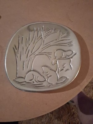 Vintage Hoselton Canada Cast Aluminum Footed Small Plate Tray Beavers Signed 520