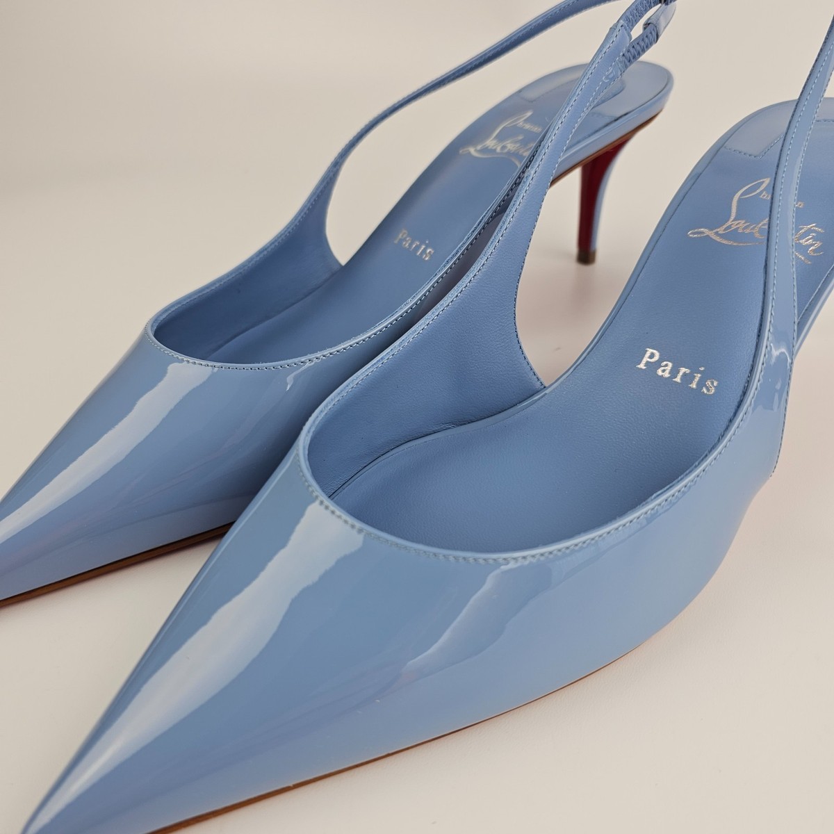 CHRISTIAN LOUBOUTIN Miss Z Blue Leather 60mm Heel Slingbacks New