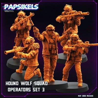 Hound Wolf Squad Operators Set 3 | 5 Resin Miniatures | Papsikels Sci-Fi Special