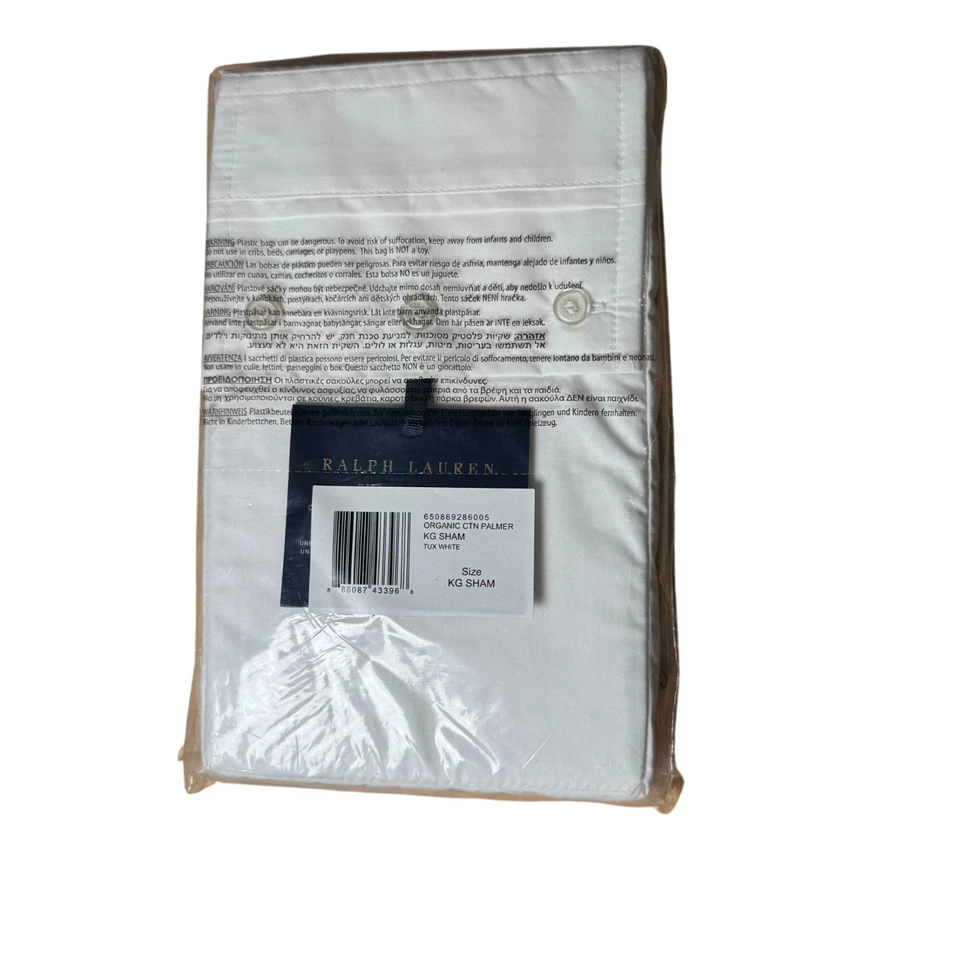 Polo Ralph Lauren Algodón Orgánico Palmer King Sham, Esmoquin Blanco NUEVO Foto 2 de 3
