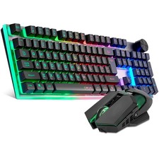 Wireless Gaming Keyboard  Mouse Combo, RGB Backlit, Rechargeable, 4200DPI