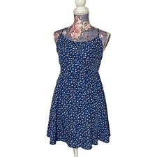 SHEIN Blue Floral Open Back Mini Dress Large Fit & Flare Strappy Summer Dress