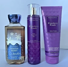 WINTERBERRY WONDER  Mist Cream Shower Gel SET OF 3  Bath and& Body Works