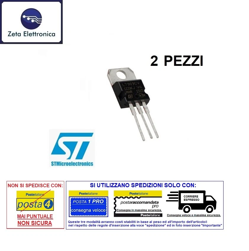 2PZ L7909 L7909CV Régulateur de Tension Négative - 9V 1,5A Dc Stabilisateur - Photo 2/3