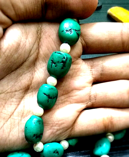 Tibetan Tribal Banjara Turquoise Handmade Necklace Bohemian Ethnic Resin Beads - Picture 2 of 7