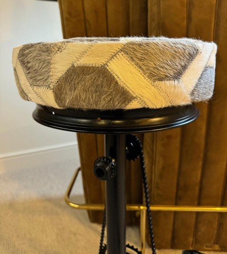 Bar / Kitchen Counter Stool - Grey Cowhide Leather - Bicycle Pedal Foot Rests - Picture 5 of 7