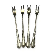 Antique Simon & Rogers Silver Metal 2 Prong Olive Pickle Oyster Forks Set of 4