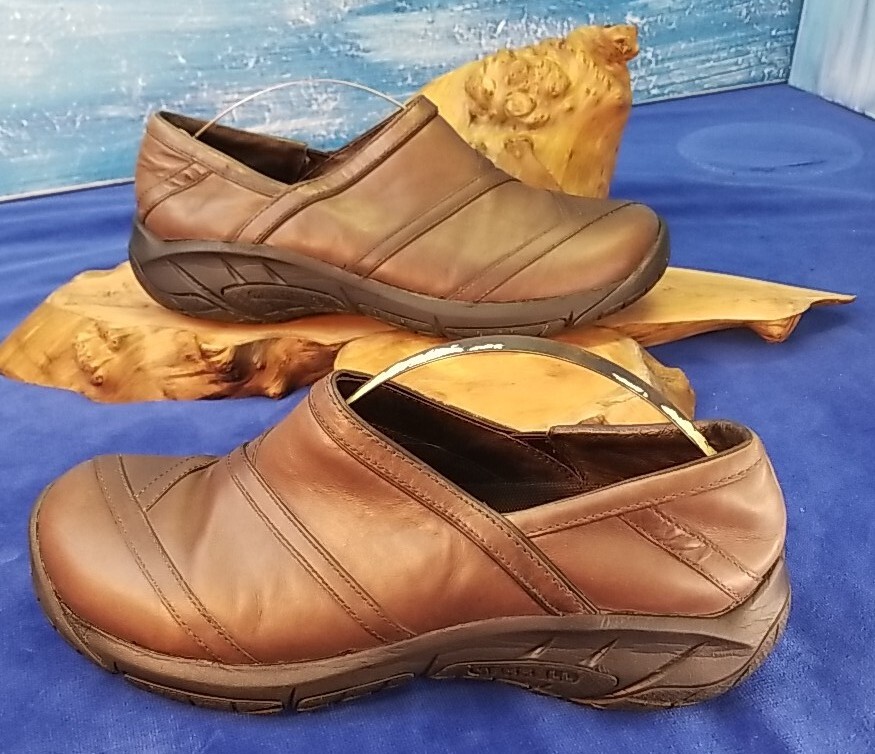 Merrell Encore Eclipse scarpe donna zoccoli pelle marrone slip on comode taglia 10