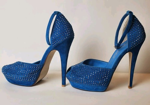 Jeffrey Campbell Midler Studded Heels Open Toe blue Suede Shoes Size 7 - Picture 8 of 11