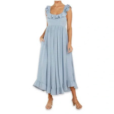 Romantic Flirty Summer Feminine Boho Ruffle Flowy Blue Ethereal Midi Dress