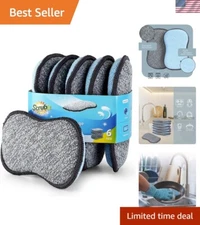 Chemical-Free Multi-Purpose Microfiber Sponges - 6 Heavy-Duty Dish Cleaners