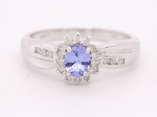 9ct Oro Blanco Natural Tanzanita y Diamante Tamaño L Británico Hecho GB Anillo - Imagen 2 de 10